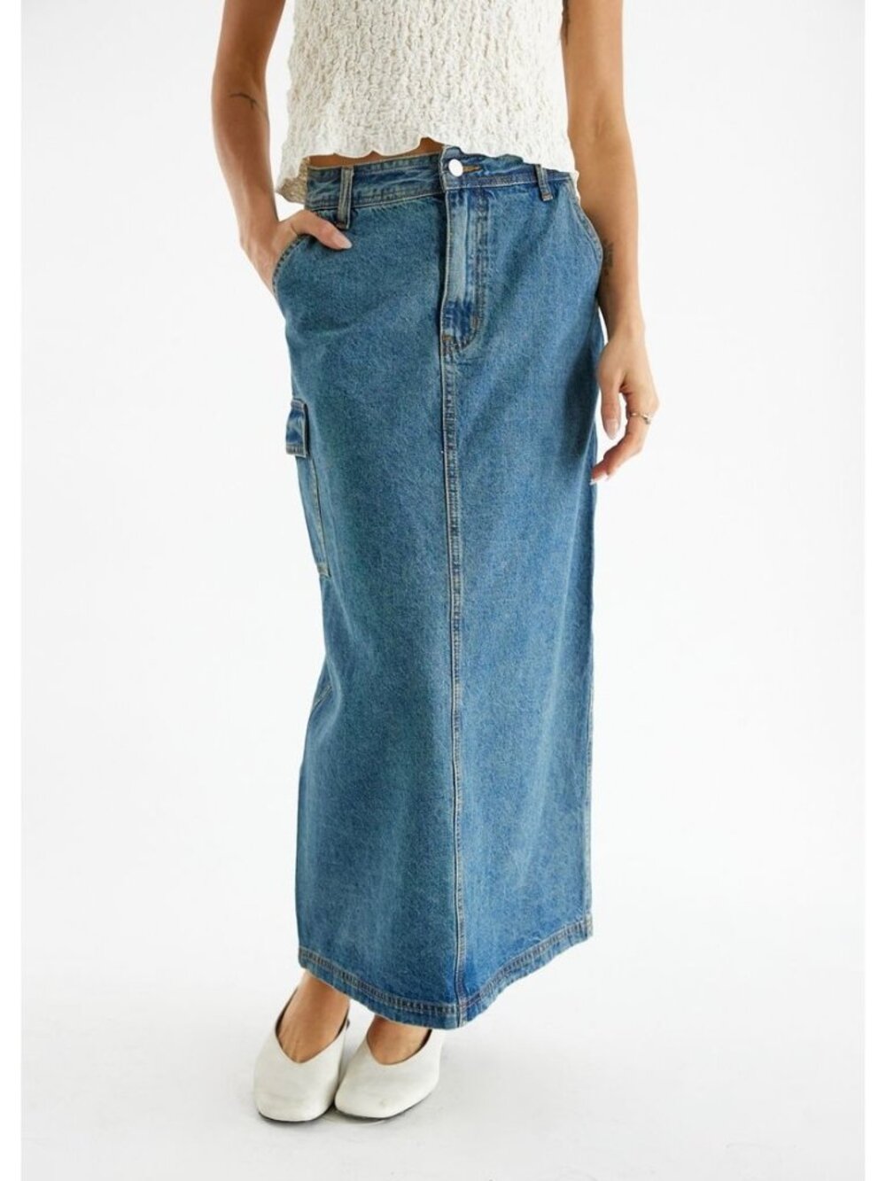 All Row Jules Denim Skirt Large Cotton Maxi Skirt Blue Medium Wash Retro Classic